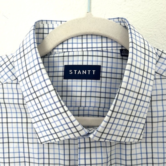 Stantt NEW Performance Tech Stretch Shirt Blue Black Tattersall Size 17.5 34/35 - Picture 1 of 13